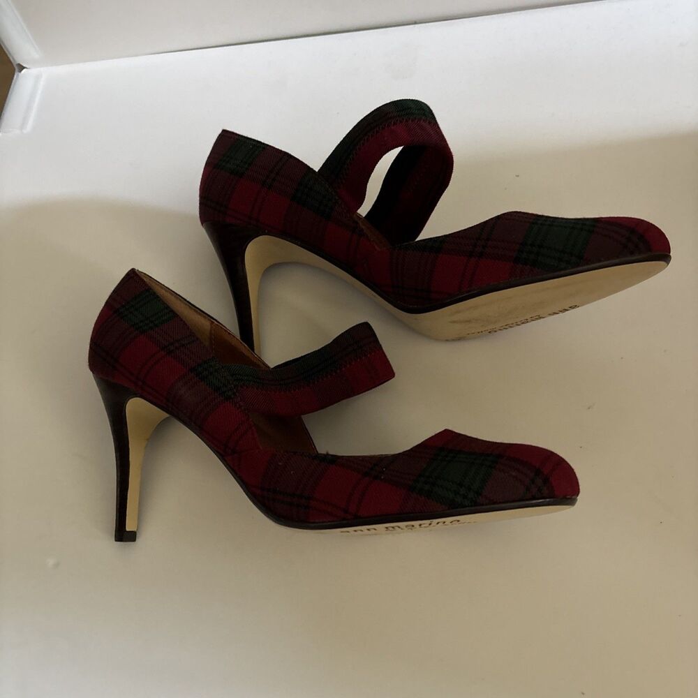 Vintage Ann Marino Pumps  Heels  Sz 9.5 Tartan Christmas Plaid